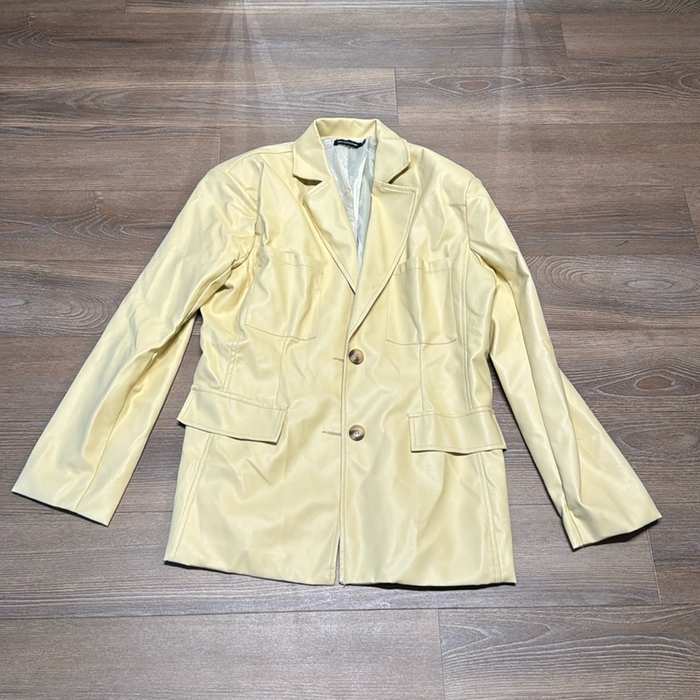 Ivory Yellow Faux Leather Blazer